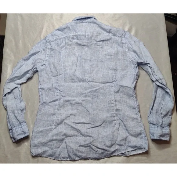 VICTOR Men Size 2XL Blue Dye 100% LINEN Long Sleeve Button Shirt Made In Spain - Picture 12 of 14